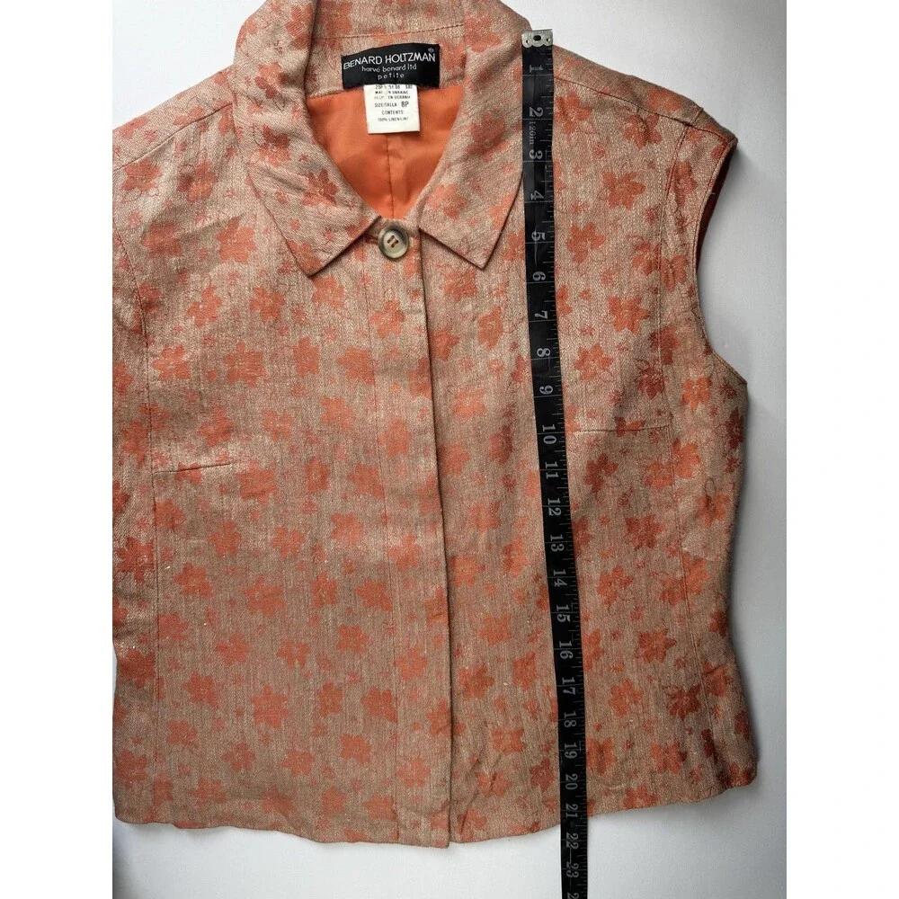 Benard Holtzman Shirt Pants Set Womens 8P Orange Floral Linen Petite‎ Lined Suit